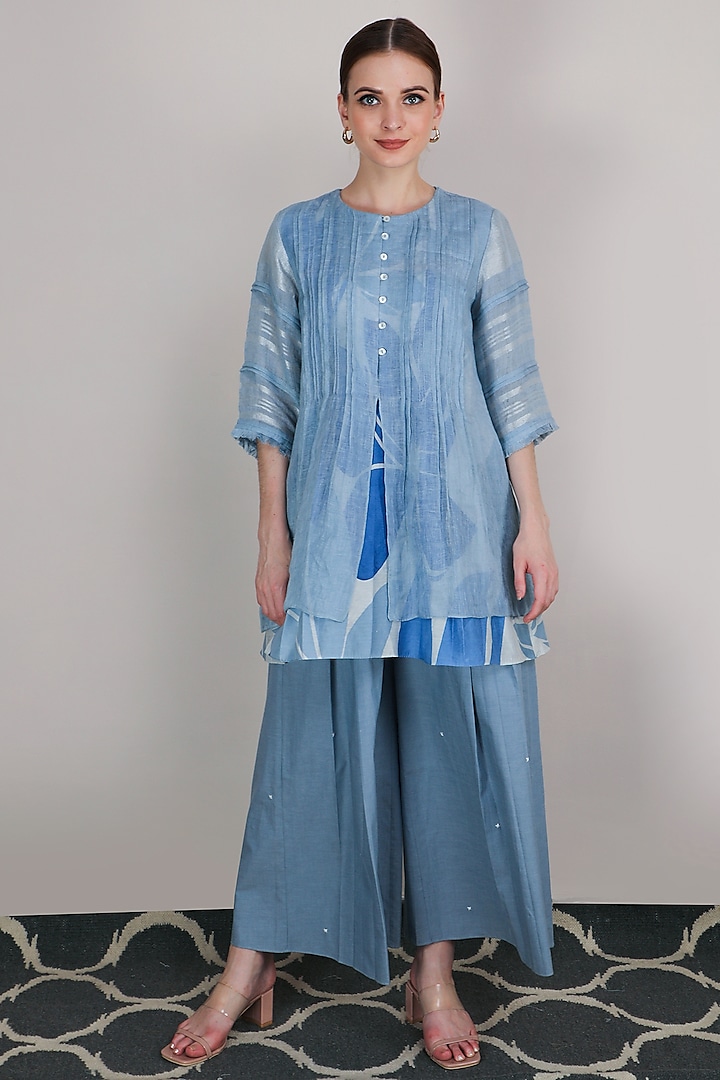 Blue Machine Embroidered Culotte Pants by Arcvsh by Pallavi Singh