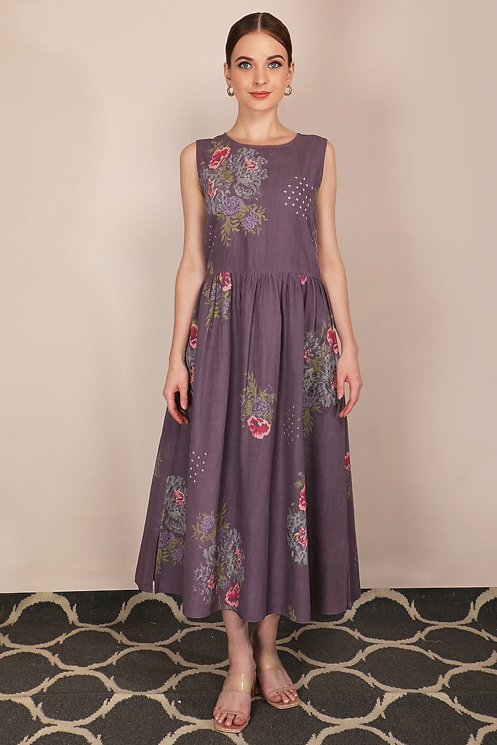 Lavender Rose Printed Vacation Dress With Jacket by Arcvsh by Pallavi Singh at Pernia's Pop Up Shop