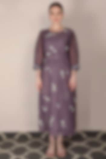 Lavender Summer Dress With Machine Embroidery by Arcvsh by Pallavi Singh at Pernia's Pop Up Shop