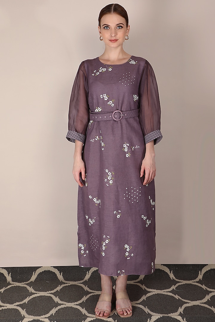 Lavender Summer Dress With Machine Embroidery by Arcvsh by Pallavi Singh at Pernia's Pop Up Shop