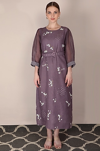 Lavender Dress With Machine Embroidery by Arcvsh by Pallavi Singh