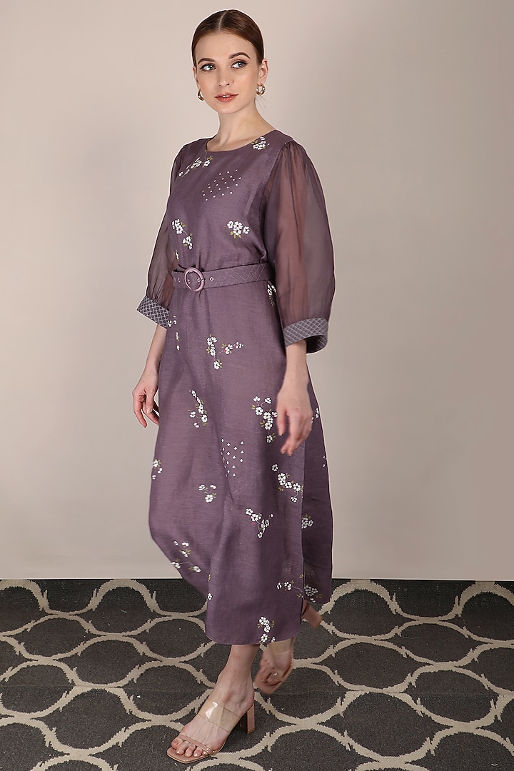 Lavender Summer Dress With Machine Embroidery by Arcvsh by Pallavi Singh at Pernia's Pop Up Shop