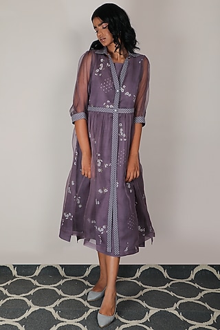Lavender Cherry Blossom Printed Layered Dress by Arcvsh by Pallavi Singh