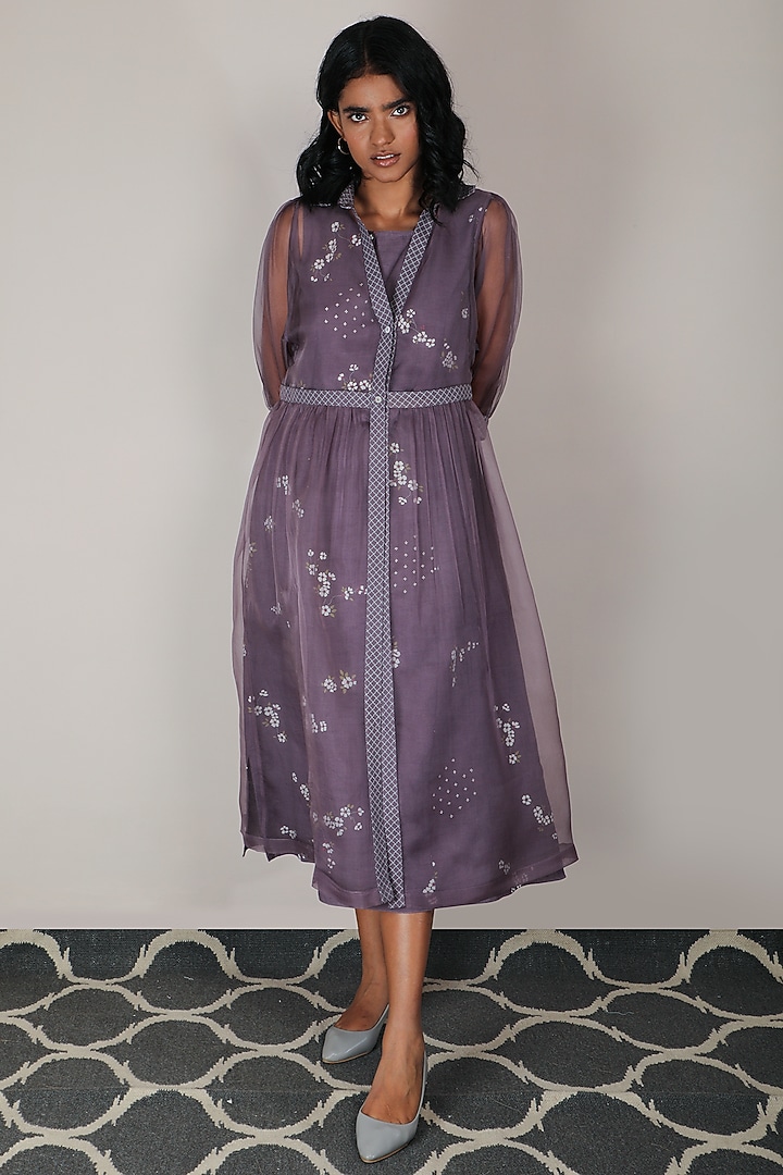 Lavender Cherry Blossom Printed Layered Vacation Dress by Arcvsh by Pallavi Singh at Pernia's Pop Up Shop