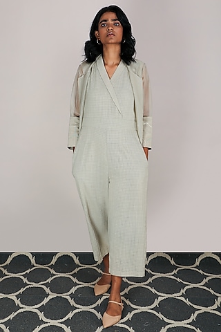 Sand Cotton Jumpsuit With Jacket by Arcvsh by Pallavi Singh