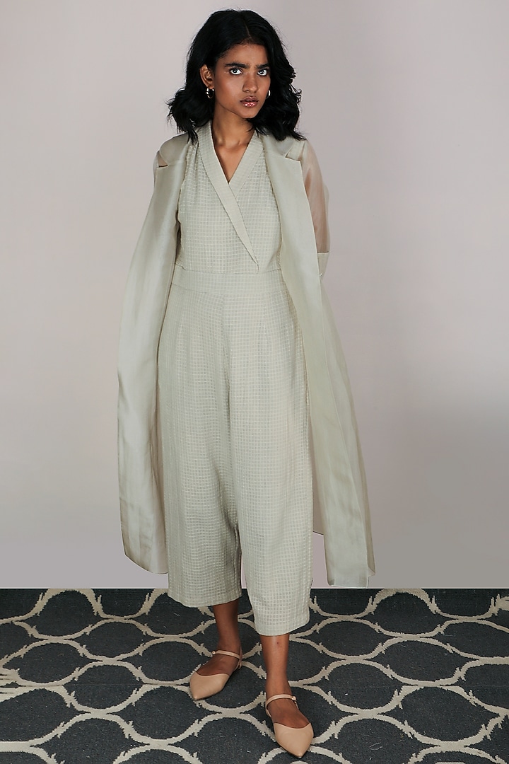 Sand Cotton Jumpsuit With Jacket by Arcvsh by Pallavi Singh at Pernia's Pop Up Shop