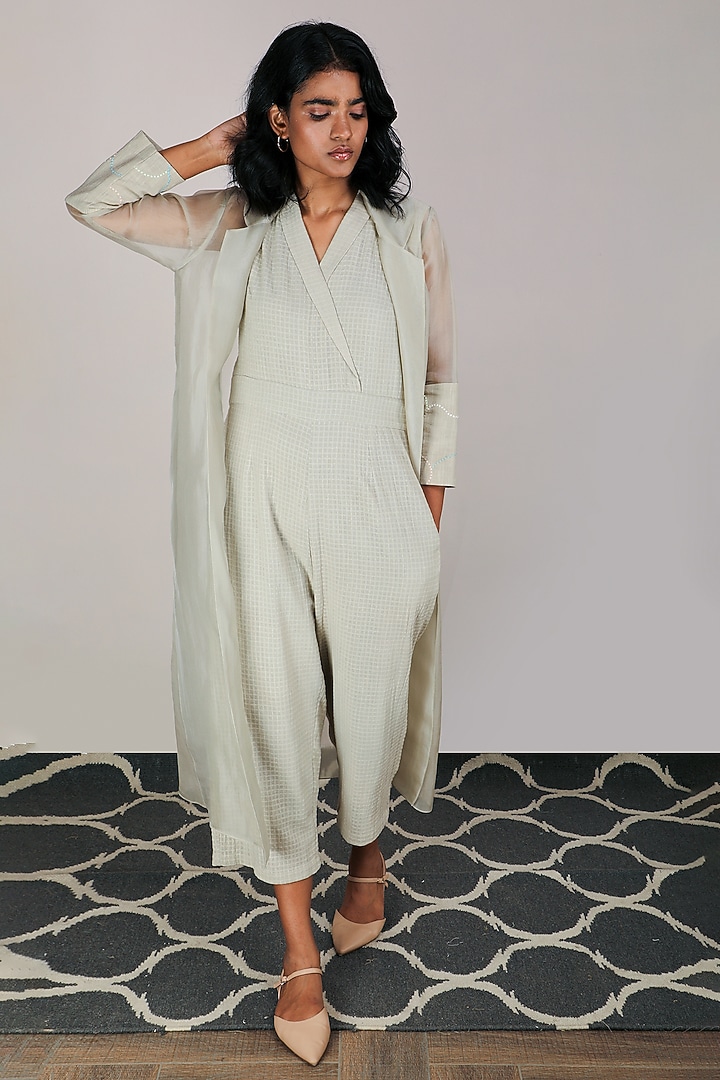 Sand Cotton Jumpsuit With Jacket by Arcvsh by Pallavi Singh at Pernia's Pop Up Shop