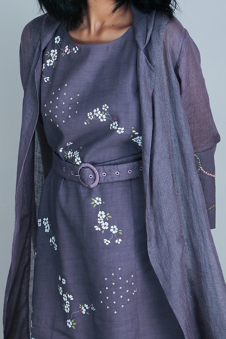 Lavender Printed Vacation Dress With Jacket by Arcvsh by Pallavi Singh at Pernia's Pop Up Shop