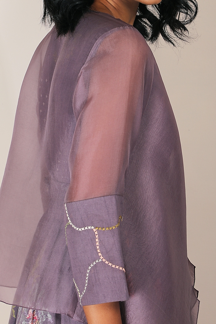 Lavender Rose Printed Vacation Dress With Embroidered Jacket by Arcvsh by Pallavi Singh at Pernia's Pop Up Shop