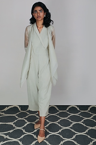 Sand Jumpsuit With Embroidered Jacket by Arcvsh by Pallavi Singh