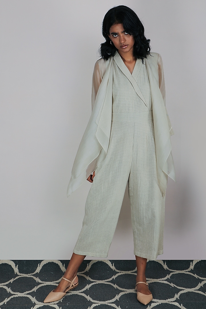 Sand Jumpsuit With Embroidered Jacket by Arcvsh by Pallavi Singh at Pernia's Pop Up Shop