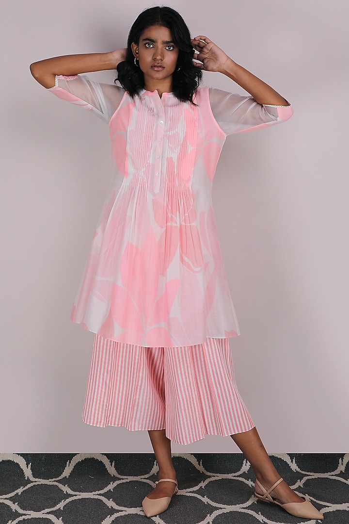 Pink Rose Printed Pleated Summer Dress by Arcvsh by Pallavi Singh at Pernia's Pop Up Shop
