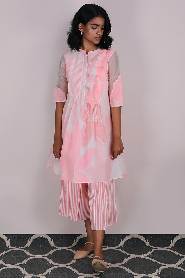 Pink Rose Printed Pleated Summer Dress by Arcvsh by Pallavi Singh at Pernia's Pop Up Shop