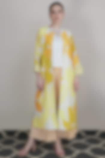 Yellow Lotus Printed Striped Culotte Pant Set by Arcvsh by Pallavi Singh