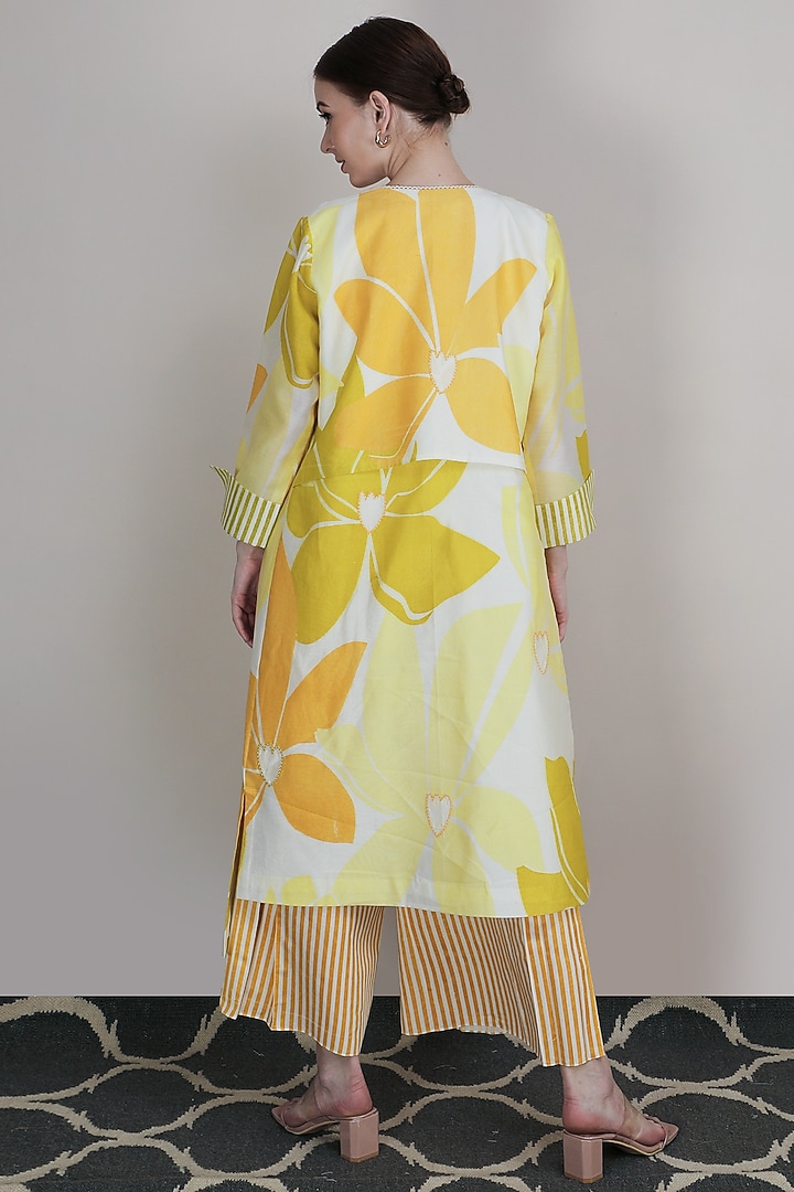 Yellow Lotus Printed Striped Culotte Pant Set by Arcvsh by Pallavi Singh at Pernia's Pop Up Shop