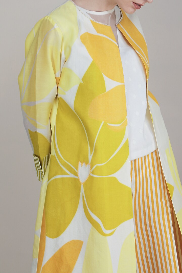 Yellow Lotus Printed Striped Culotte Pant Set by Arcvsh by Pallavi Singh at Pernia's Pop Up Shop