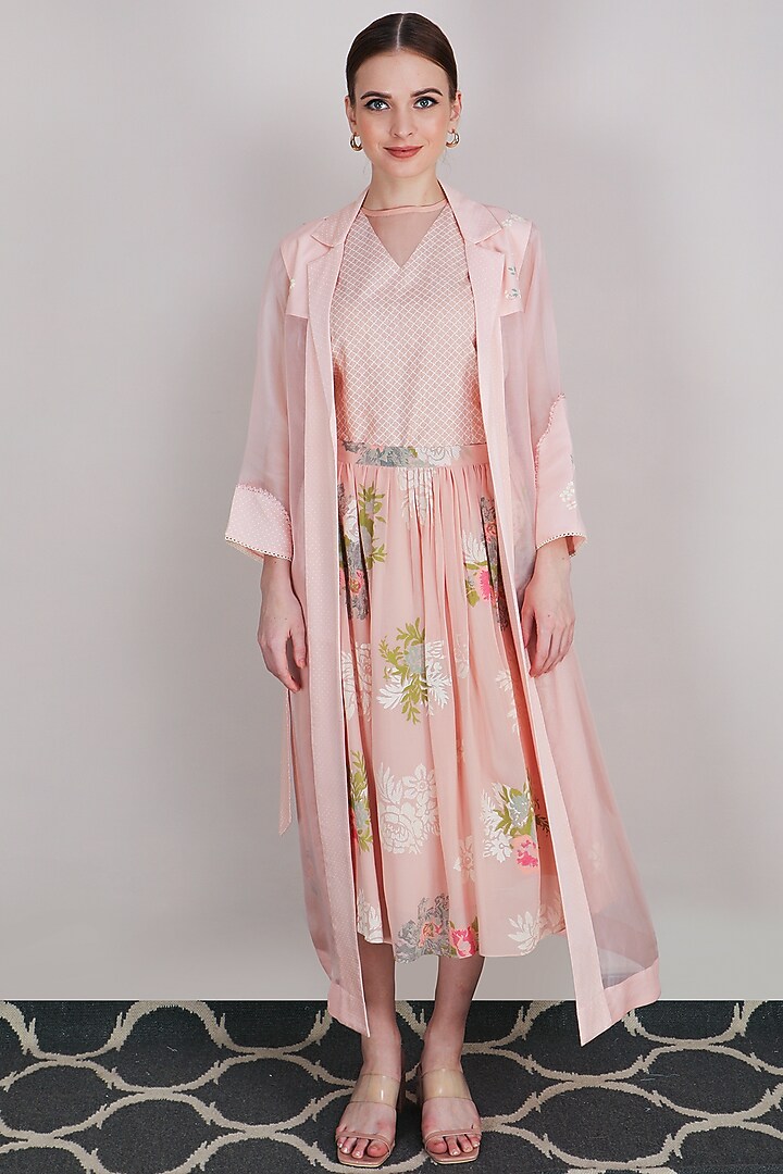 Rose Pink Machine Embroidered Skirt Set by Arcvsh by Pallavi Singh at Pernia's Pop Up Shop