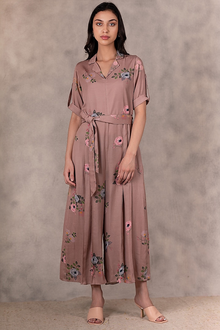 Almond Embroidered Jumpsuit by Arcvsh by Pallavi Singh