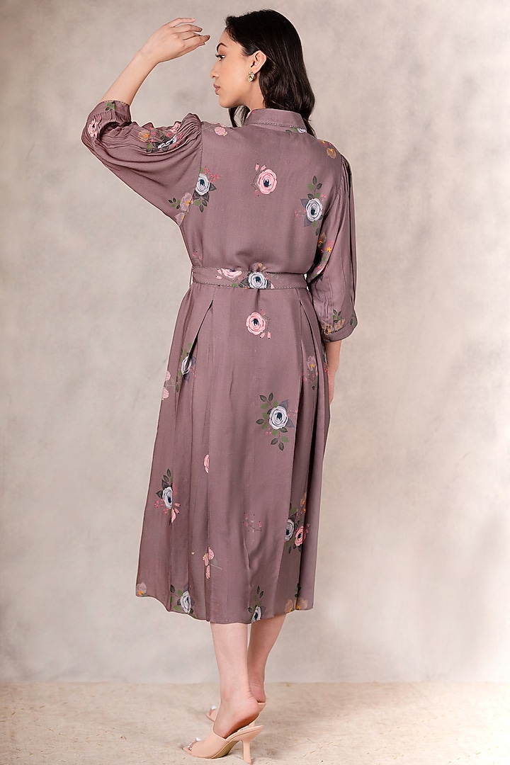 Coffee Printed & Embroidered Vacation Dress by Arcvsh by Pallavi Singh at Pernia's Pop Up Shop