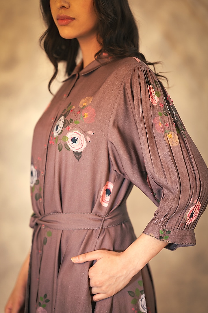 Coffee Printed & Embroidered Vacation Dress by Arcvsh by Pallavi Singh at Pernia's Pop Up Shop