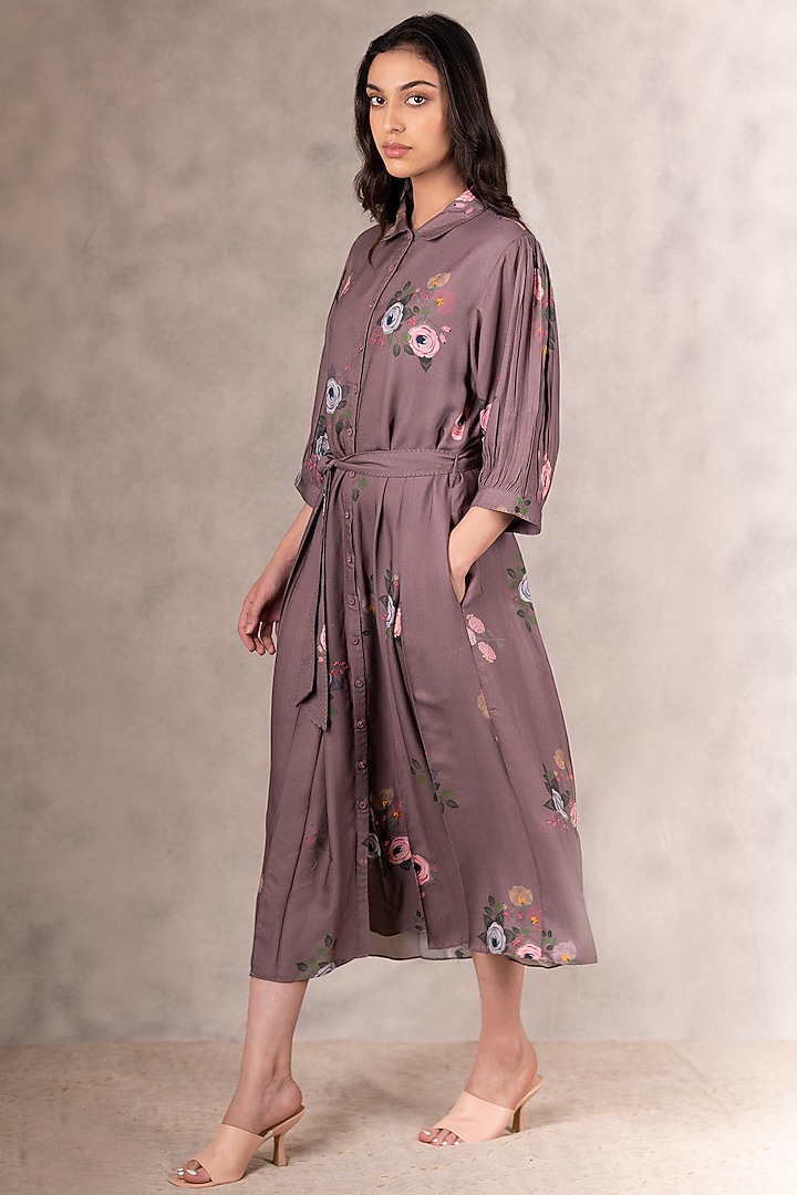 Coffee Printed & Embroidered Vacation Dress by Arcvsh by Pallavi Singh at Pernia's Pop Up Shop