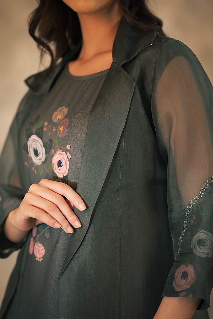 Forest Green Printed Jacket Vacation Dress by Arcvsh by Pallavi Singh at Pernia's Pop Up Shop