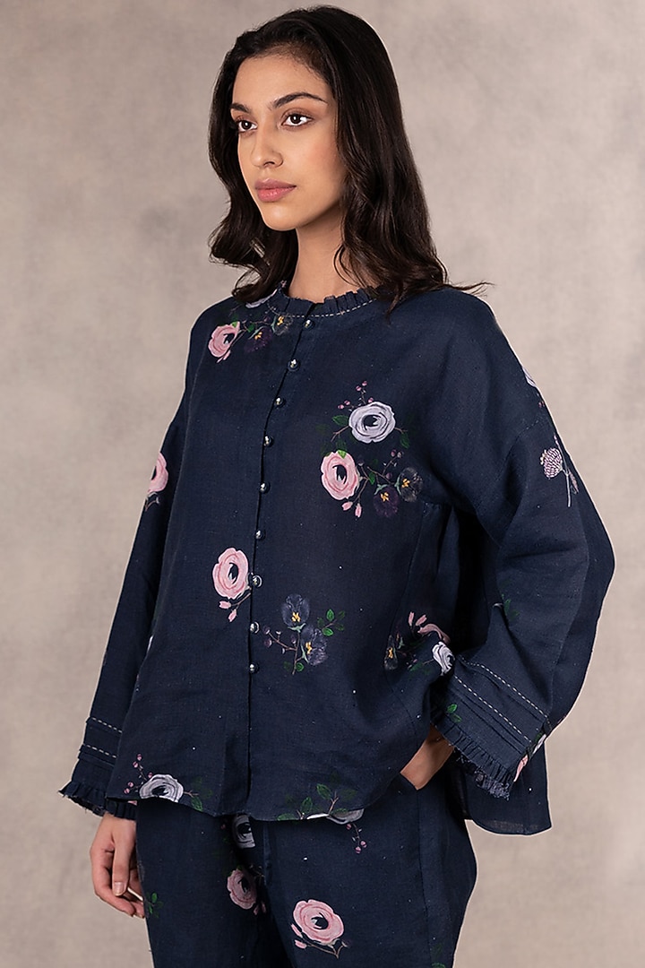 Navy Blue Printed Top by Arcvsh by Pallavi Singh at Pernia's Pop Up Shop