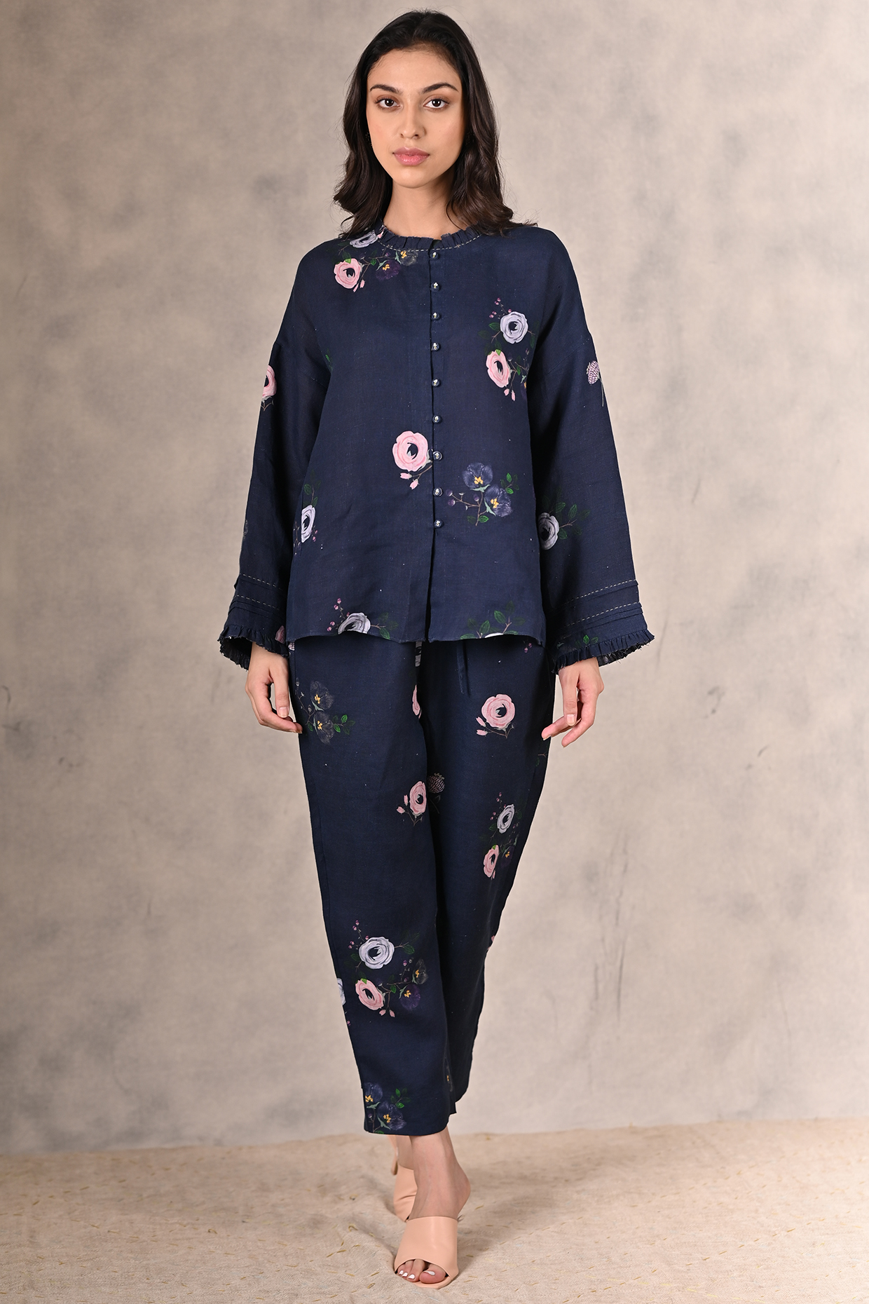 Navy Blue Printed Pants by Arcvsh by Pallavi Singh at Pernia's Pop Up Shop
