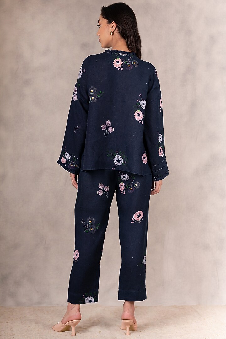 Navy Blue Printed Pants by Arcvsh by Pallavi Singh at Pernia's Pop Up Shop