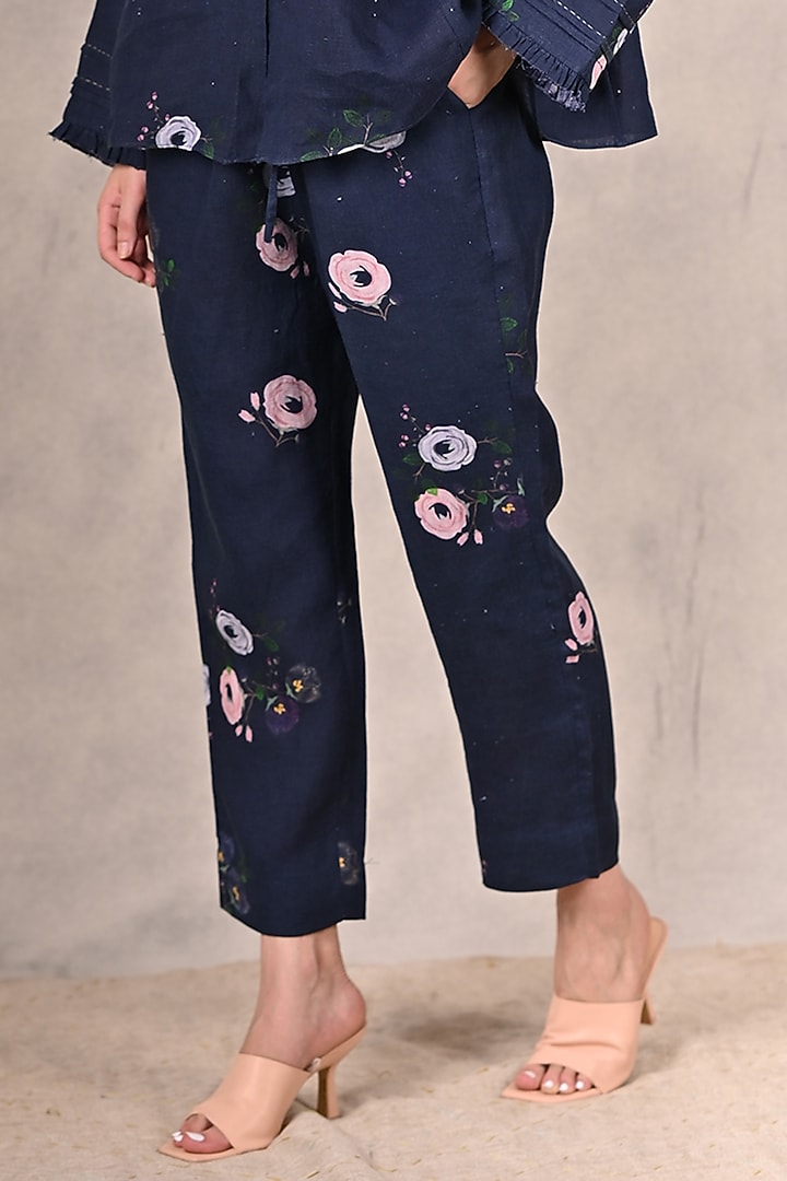 Navy Blue Printed Pants by Arcvsh by Pallavi Singh at Pernia's Pop Up Shop