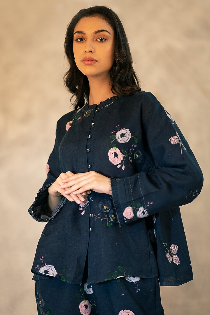 Navy Blue Printed Co-Ord Set by Arcvsh by Pallavi Singh at Pernia's Pop Up Shop
