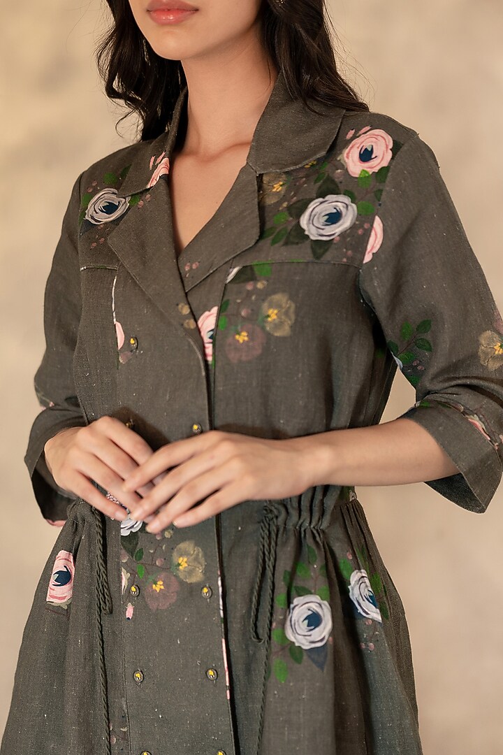 Forest Green Printed Summer Shirt Dress by Arcvsh by Pallavi Singh at Pernia's Pop Up Shop