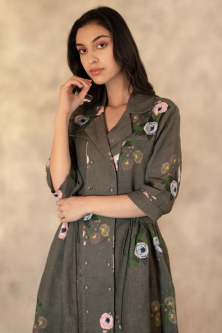 Forest Green Printed Summer Shirt Dress by Arcvsh by Pallavi Singh at Pernia's Pop Up Shop