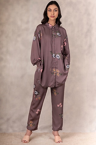 Coffee Printed & Embroidered Shirt by Arcvsh by Pallavi Singh