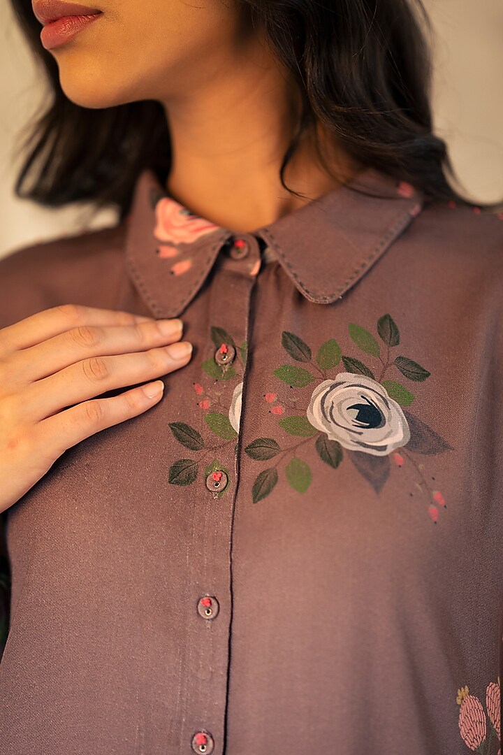 Coffee Printed & Embroidered Shirt by Arcvsh by Pallavi Singh at Pernia's Pop Up Shop