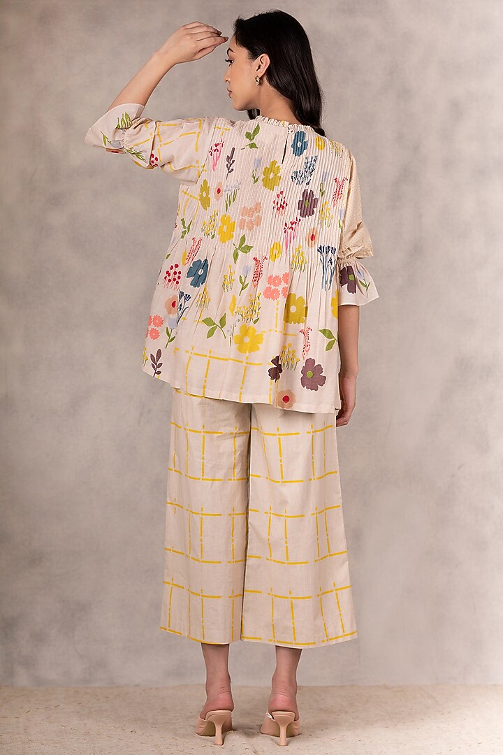 Sand & Yellow Printed Flared Pants by Arcvsh by Pallavi Singh at Pernia's Pop Up Shop