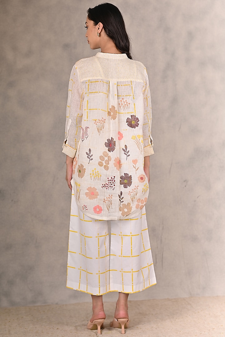 Ivory Hand Block Printed Long Shirt by Arcvsh by Pallavi Singh at Pernia's Pop Up Shop