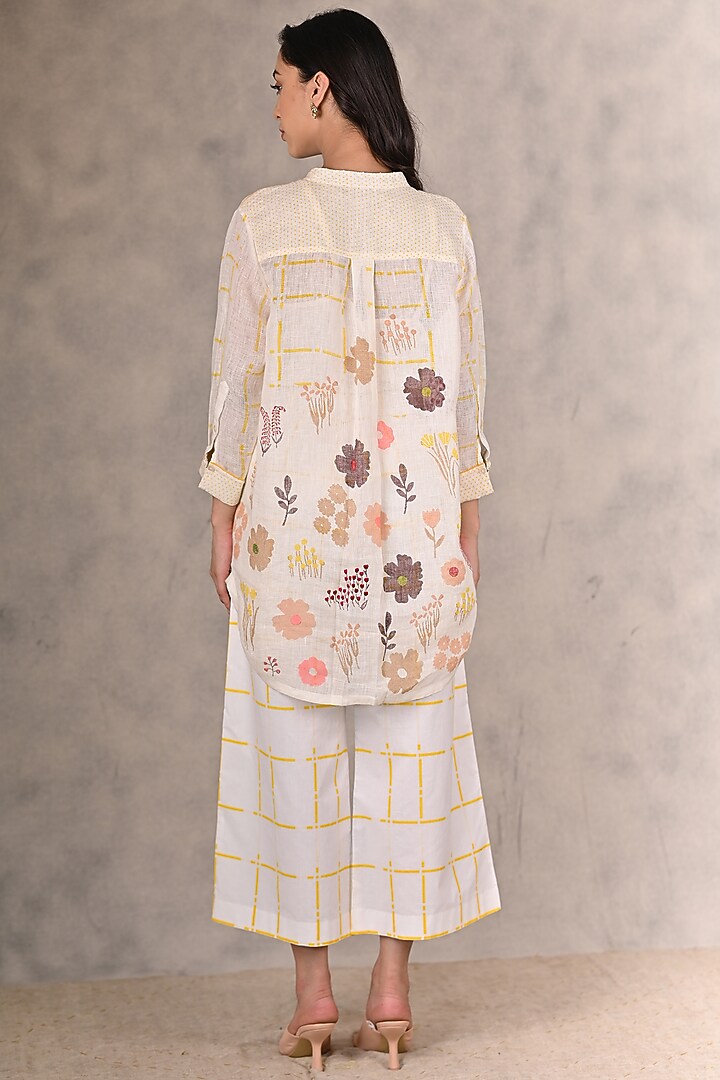 Ivory Linen Printed Pants by Arcvsh by Pallavi Singh at Pernia's Pop Up Shop
