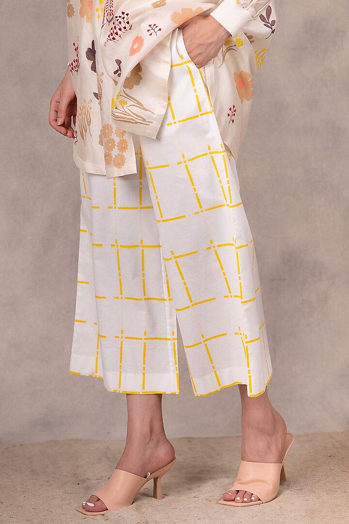 Ivory Linen Printed Pants by Arcvsh by Pallavi Singh at Pernia's Pop Up Shop