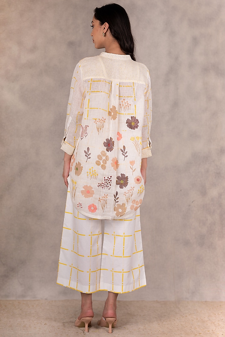 Ivory Gauze Linen Printed Shirt by Arcvsh by Pallavi Singh at Pernia's Pop Up Shop