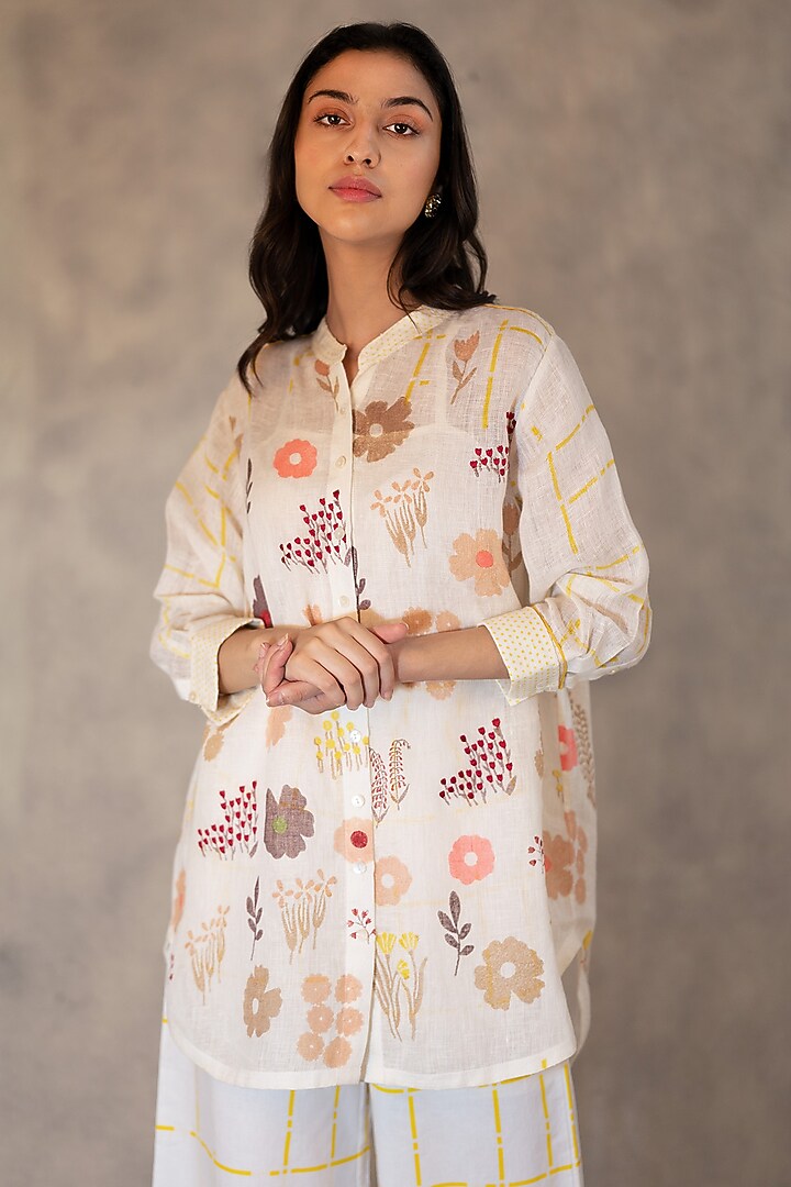 Ivory Embroidered & Printed Co-Ord Set by Arcvsh by Pallavi Singh at Pernia's Pop Up Shop