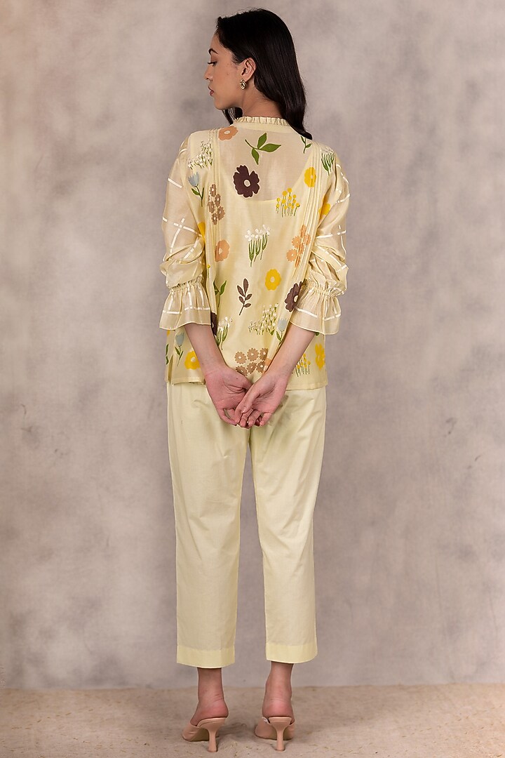Yellow Printed Straight Pants by Arcvsh by Pallavi Singh at Pernia's Pop Up Shop