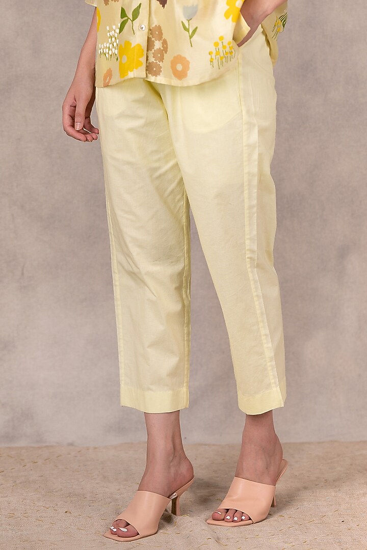 Yellow Printed Straight Pants by Arcvsh by Pallavi Singh at Pernia's Pop Up Shop