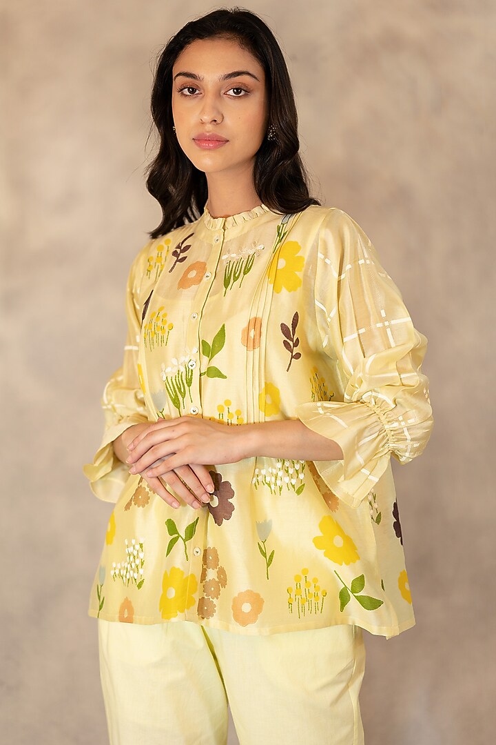 Yellow Hand Block Printed Co-Ord Set by Arcvsh by Pallavi Singh at Pernia's Pop Up Shop