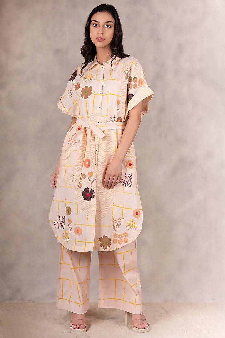 Peach Printed & Embroidered Tunic by Arcvsh by Pallavi Singh