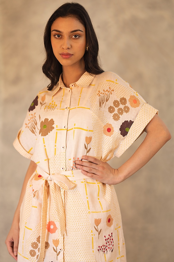 Peach Printed & Embroidered Tunic by Arcvsh by Pallavi Singh at Pernia's Pop Up Shop