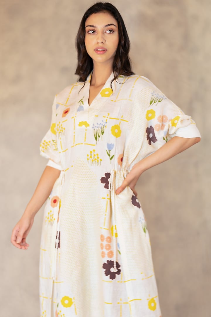 Ivory Floral Printed Summer Dress by Arcvsh by Pallavi Singh at Pernia's Pop Up Shop