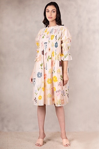 Peach Floral Printed Dress by Arcvsh by Pallavi Singh