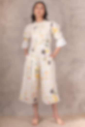 Ivory Hand Block Printed Jumpsuit by Arcvsh by Pallavi Singh