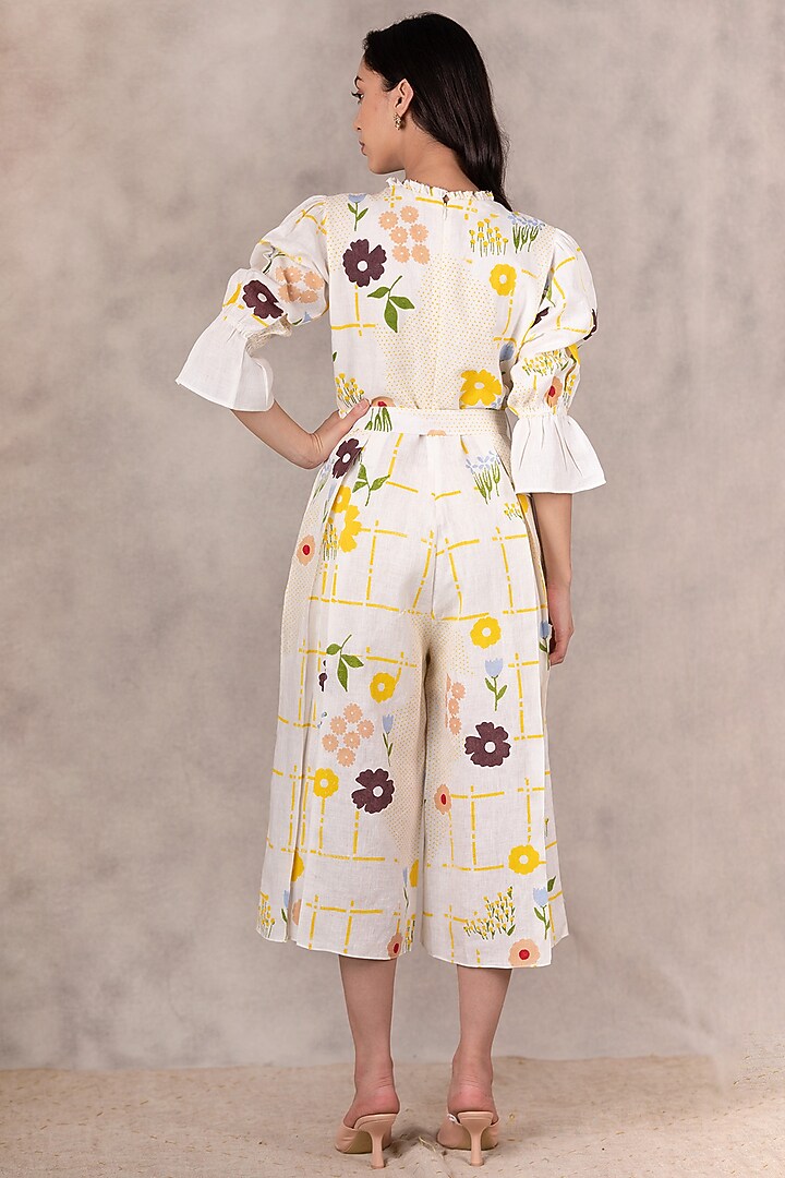 Ivory Hand Block Printed Jumpsuit by Arcvsh by Pallavi Singh at Pernia's Pop Up Shop